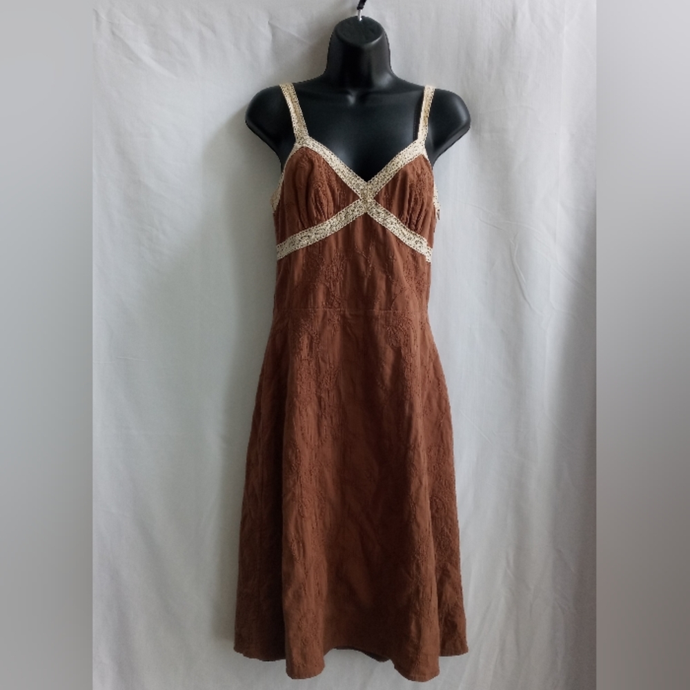 GIA & CO  Brown with Lace Crotchet  Spaghetti Strap  Midi Y2K Sundress